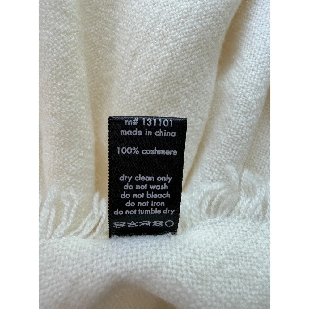 Beryll 100% Cashmere Overzised Wrap Shawl Scarf Ivory Cream Fringe Wrap 34x64